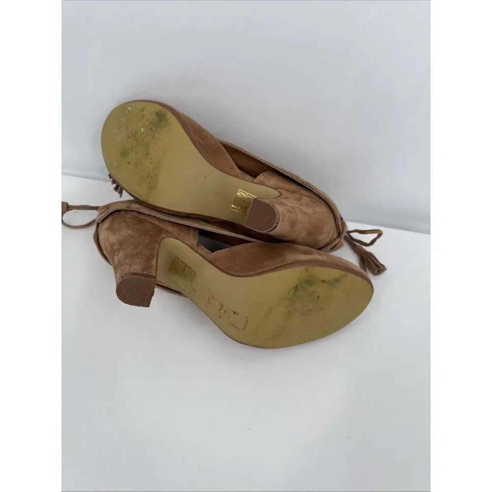 Jeffrey Campbell Handmade Ibiza Mabel Tan Suede Leather Heels Cutout‎ Tassel